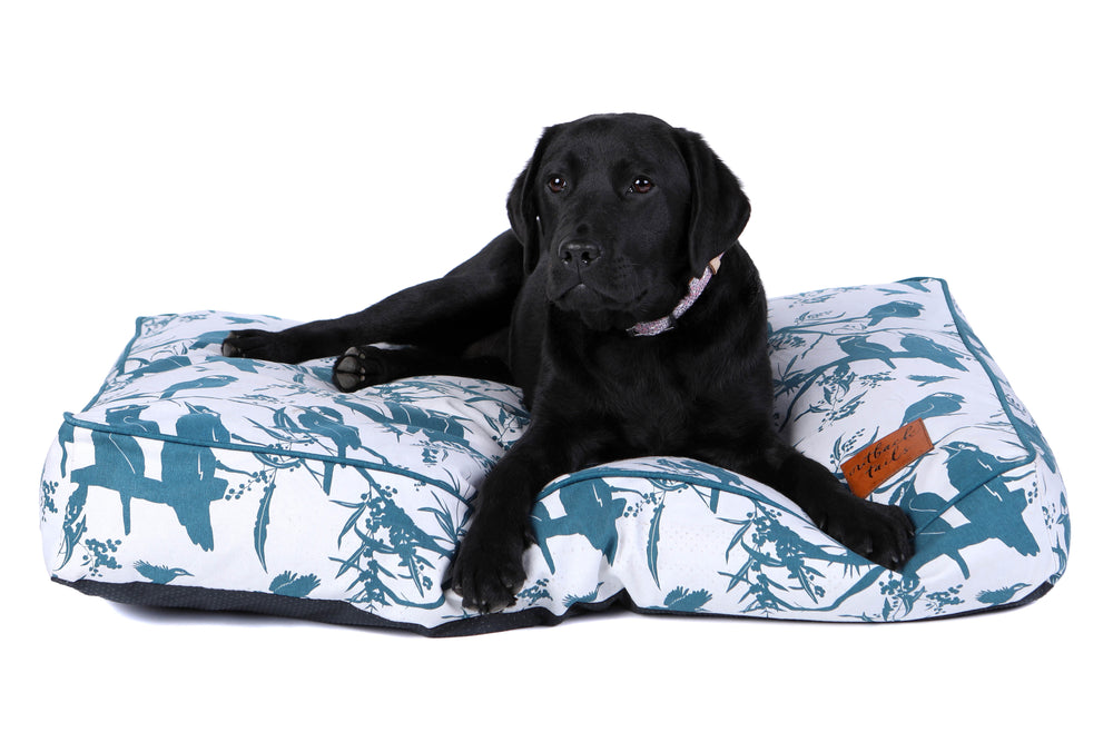 Rectangular Dog Bed - Kookaburras  (recycled poly stuffing)